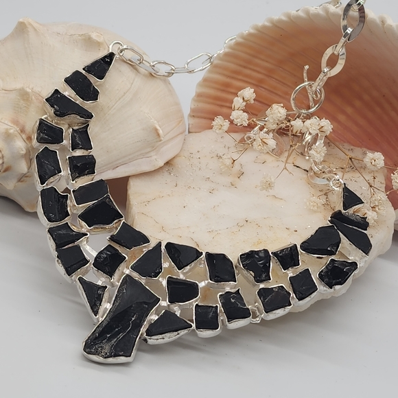 Artisan Silver 925 Handcrafted Necklace Genuine Raw Black Onyx Stone - Picture 2 of 15